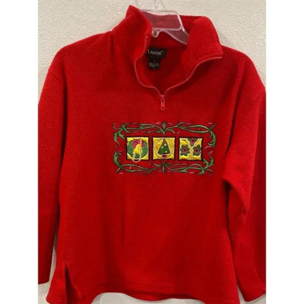 Lavon vintage Women's M Red Fleece Christmas 1/4 Zip Pullover Sweater